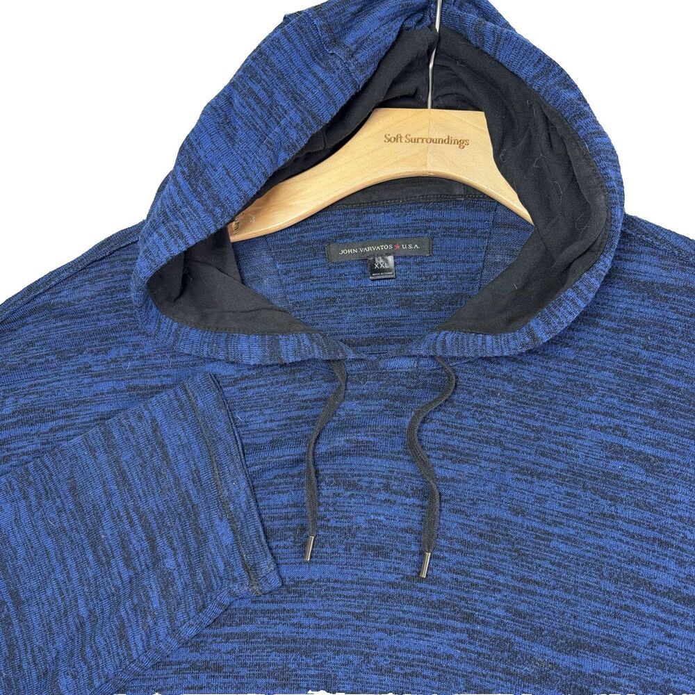 John Varvatos Striated Pullover Hoodie Mens XXL Blue Activewear Stretch Designer